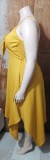 Summer Plus Size Yellow Knotted Strap Irregular Dress