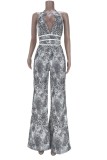 Summer White and Black Hollow Out Halter Jumpsuit