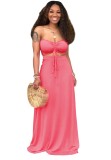 Summer Two Piece Matching Pink Bandeau Top and Long Skirt Set
