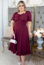 Summer Plus Size Lace-Up Ruffles Mature Dress