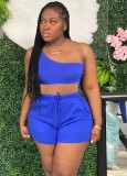 Summer Casual Matching 2pc Solid One Shoulder Crop Top and Shorts Set