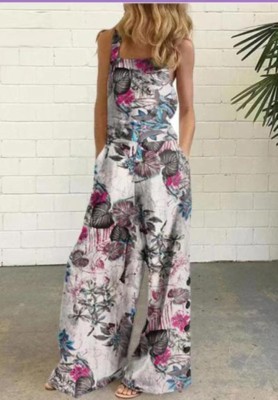 Summer Casual Floral Wide Strap Loose Jumpsuit
