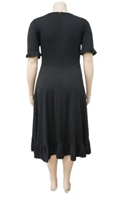 Summer Plus Size Lace-Up Ruffles Mature Dress