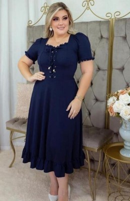 Summer Plus Size Lace-Up Ruffles Mature Dress