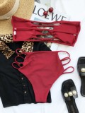 Two Piece Solid Sexy Hollow Out Strapless Swimwear
