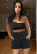 Summer Casual Matching 2pc Solid One Shoulder Crop Top and Shorts Set