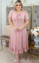 Summer Plus Size Lace-Up Ruffles Mature Dress