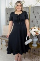 Summer Plus Size Lace-Up Ruffles Mature Dress