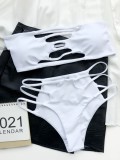 Two Piece Solid Sexy Hollow Out Strapless Swimwear
