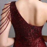 Summer Formal Sequins One Shoulder Mermaid Evening Dress