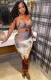 Summer Tie Dye Print Sexy Hollow Out Halter Long Party Dress