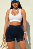 Summer Sexy White Bra and Black Tight Shorts 2pc Set