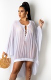 Summer White Lace-Up Transparent High Low Dress Cover-Up