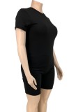 Summer Plus Size Casual Black Shirt and Shorts 2pc Set