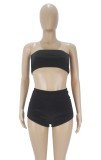 Summer Black Sexy Bandeau Top and High Cut Shorts 2pc Set