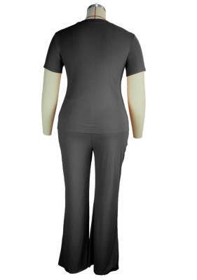 Summer Plus Size Black Formal Top and Pants 2pc Set