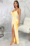 Summer Formal Tie Dye Side Slit Strap Long Evening Dress