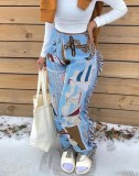 Spring Casual Print Africa Tassels Trousers