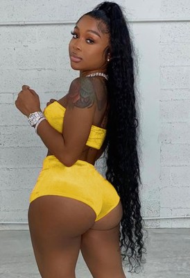 Summer Yellow Sexy Bandeau Top and High Cut Shorts 2pc Set