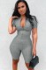 Summer Grey Waffle Sexy Zipper Bodycon Rompers