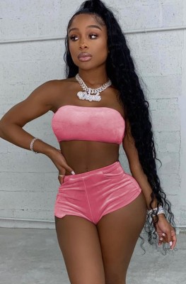 Summer Pink Sexy Bandeau Top and High Cut Shorts 2pc Set