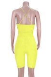 Summer Yellow Sexy Bodycon Halter Rompers