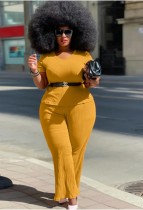 Summer Plus Size Yellow Formal Top and Pants 2pc Set