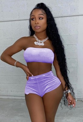 Summer Purple Sexy Bandeau Top and High Cut Shorts 2pc Set
