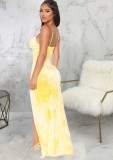 Summer Formal Tie Dye Side Slit Strap Long Evening Dress