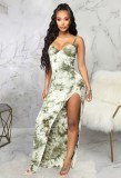 Summer Formal Tie Dye Side Slit Strap Long Evening Dress