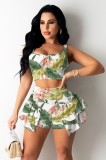 Summer Casual Print Crop Top and Shorts 2pc Set