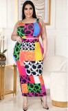 Summer Plus Size Print Sexy Crop Top and Long Skirt Set