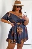 Summer Plus Size Casual Print V-Neck Short Dress