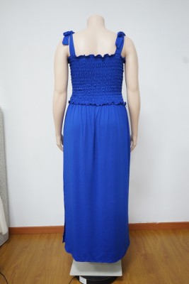Summer Plus Size Blue Strap Side Slit Long Dress