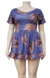 Summer Plus Size Casual Print V-Neck Short Dress