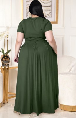 Summer Plus Size Green Crop Top and Maxi Skirt Set