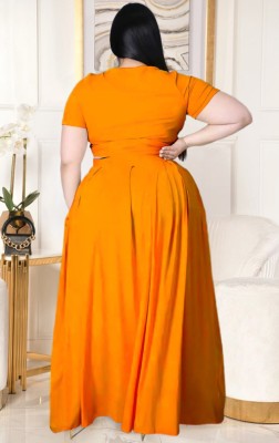 Summer Plus Size Orange Crop Top and Maxi Skirt Set