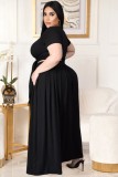 Summer Plus Size Black Crop Top and Maxi Skirt Set