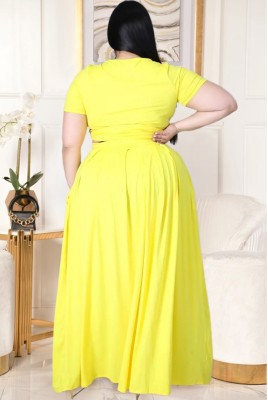 Summer Plus Size Yellow Crop Top and Maxi Skirt Set
