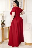 Summer Plus Size Red Crop Top and Maxi Skirt Set