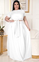 Summer Plus Size White Crop Top and Maxi Skirt Set
