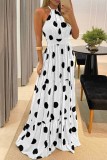 Summer Formal White Polka Halter Long Evening Dress