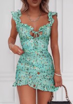 Summer Floral Ruffles Sexy Strap Mini Dress