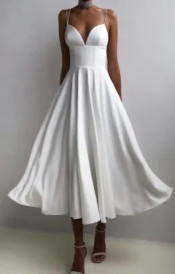 Summer Formal White High Waist Strap Long Prom Dress