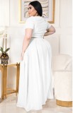 Summer Plus Size White Crop Top and Maxi Skirt Set