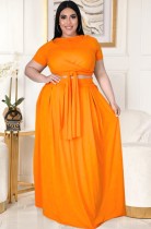 Summer Plus Size Orange Crop Top and Maxi Skirt Set