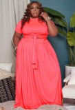 Summer Plus Size Pink Crop Top and Maxi Skirt Set