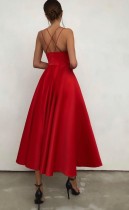 Summer Formal Red High Waist Strap Long Prom Dress