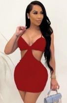 Summer Red Hollow Out Strap Mini Bodycon Dress