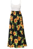 Summer Sun Flower Black Strap Long Dress